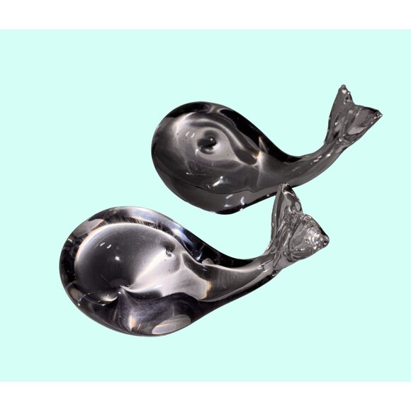 Lindstrom Other - 2 Lindstrom Sweden Glass Whale Figurines Paperweight 6" 4"